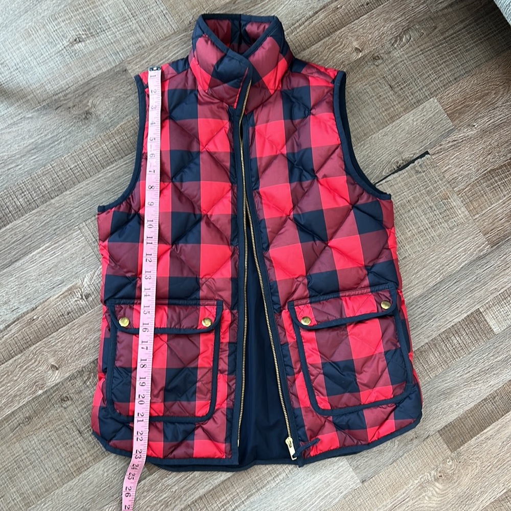 J Crew Red & Navy Plaid Excursion Puffer Vest